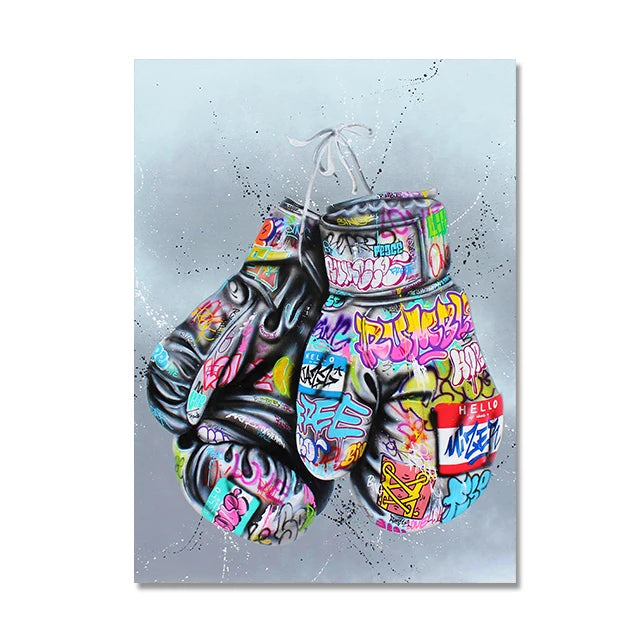 Boxhandschuh-Graffiti – Abstrakte Pop-Art-Leinwand für luxuriöse Wandgestaltung!