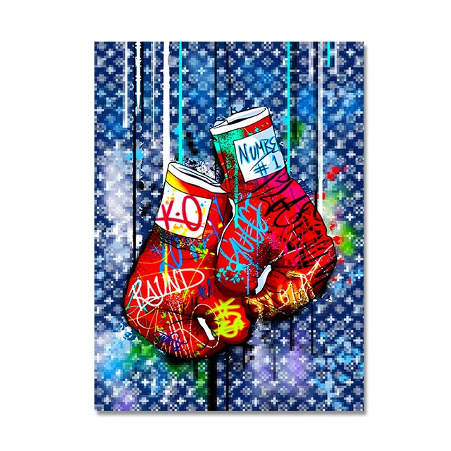 Boxhandschuh-Graffiti – Abstrakte Pop-Art-Leinwand für luxuriöse Wandgestaltung!