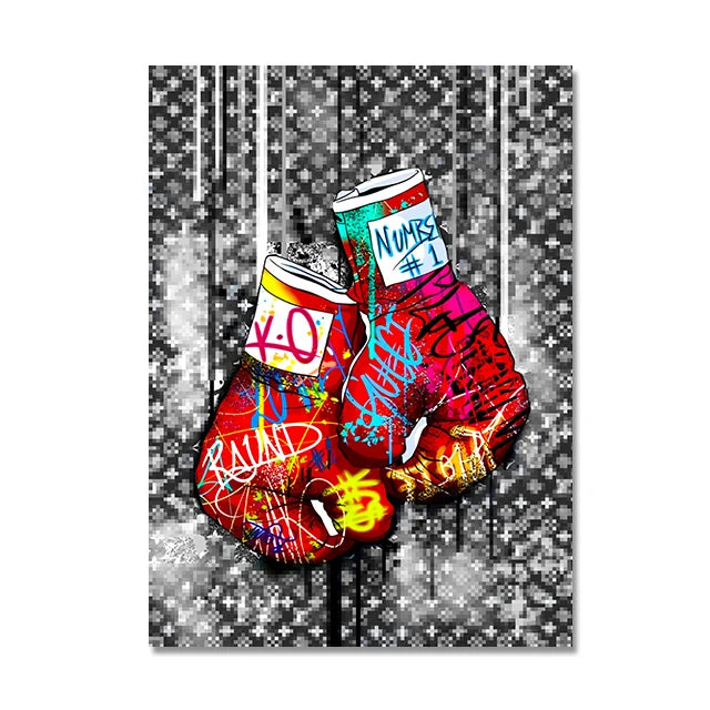 Boxhandschuh-Graffiti – Abstrakte Pop-Art-Leinwand für luxuriöse Wandgestaltung!