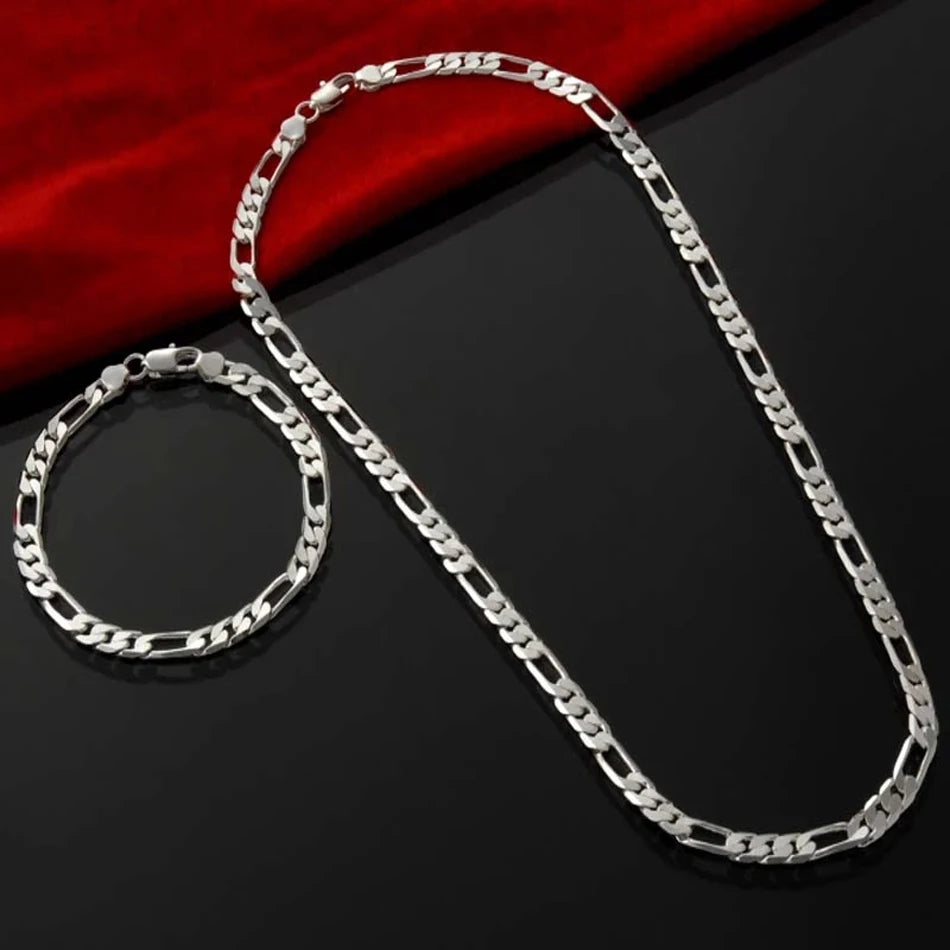 Edles 925 Sterling Silber Schmuck-Set – 4mm Armband und Halskette für Männer & Frauen!
