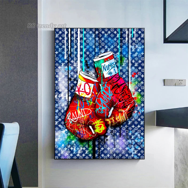 Boxhandschuh-Graffiti – Abstrakte Pop-Art-Leinwand für luxuriöse Wandgestaltung!