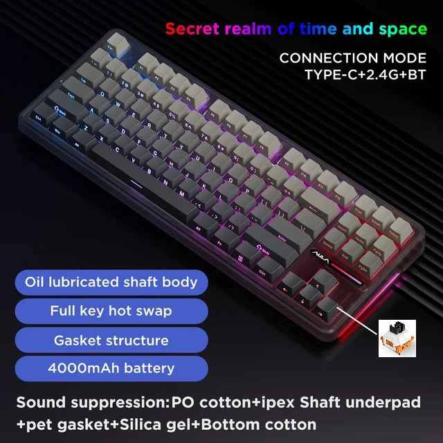 Aula F87Pro Gaming-Tastatur – Tri-Modus, ultraleise & kabellose Präzision!