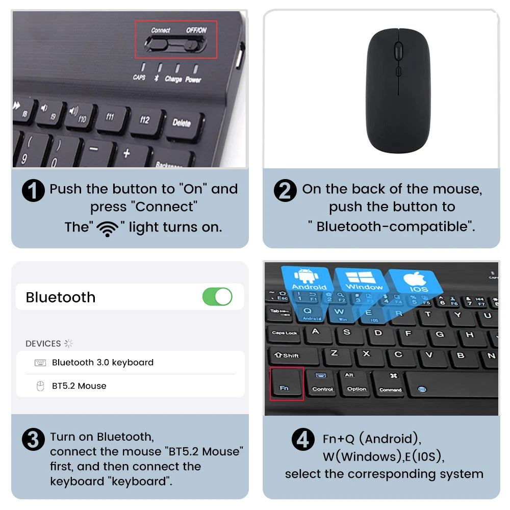 Bluetooth Tastatur & Maus – Vielseitig, kompakt & perfekt für iOS, Android & Windows-Geräte!