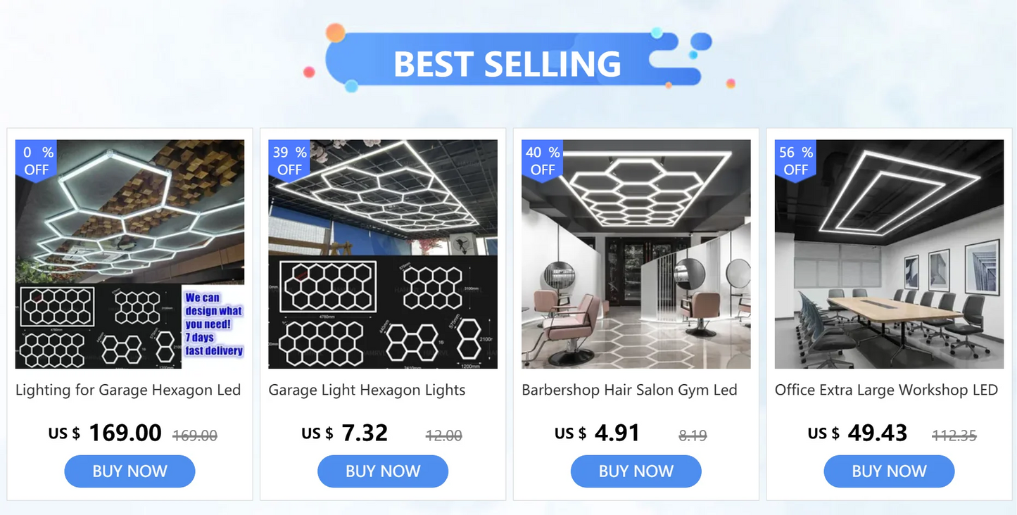 Hexagon LED-Garagenbeleuchtung – Leistungsstark, individuell anpassbar & perfekt für Werkstätten!