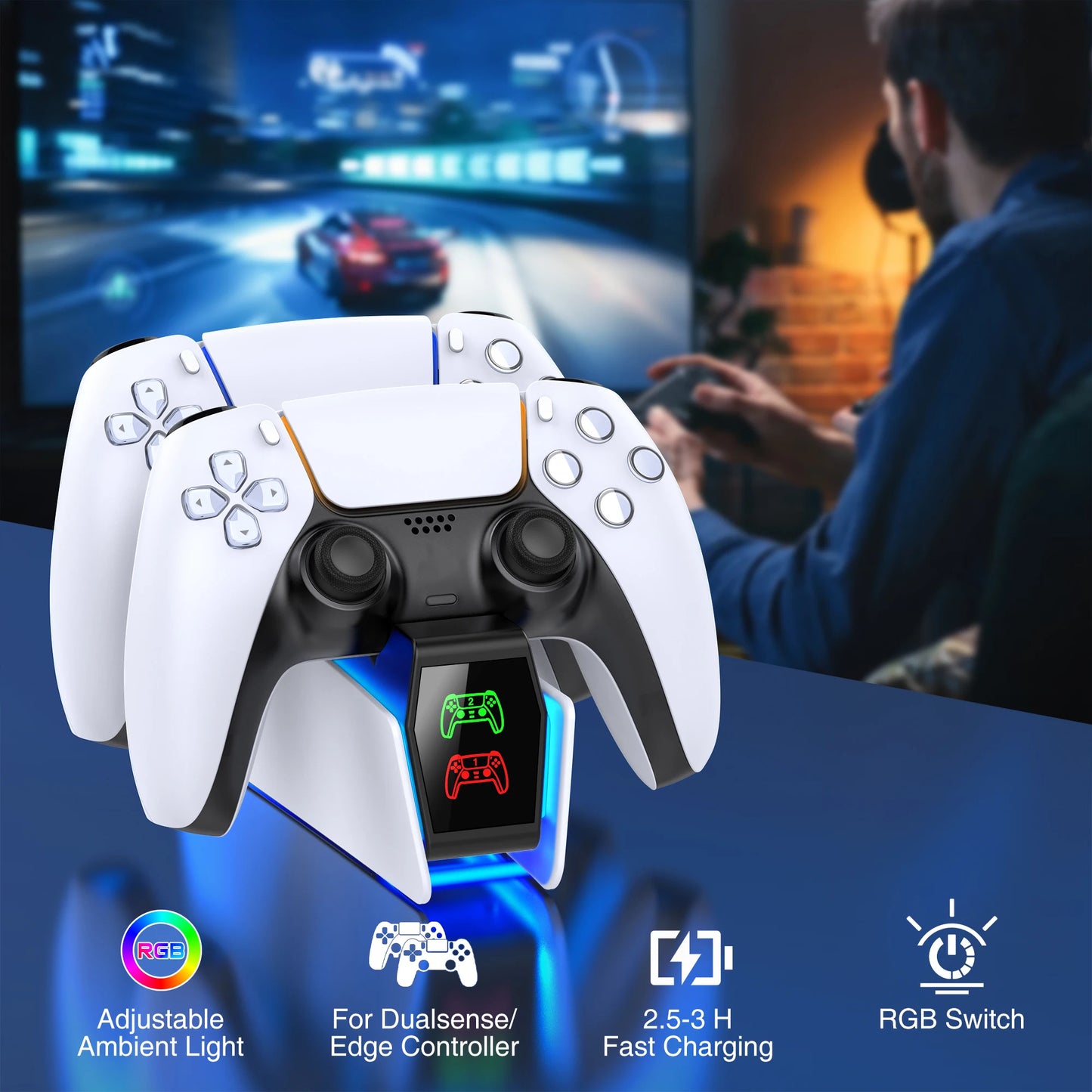 PS5 Controller Ladestation – Schnelles Laden und stylische Präsentation mit LED-Anzeige !