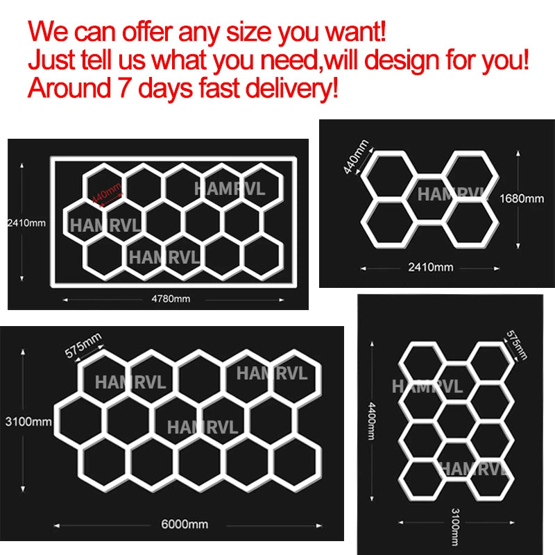 Hexagon LED-Garagenbeleuchtung – Leistungsstark, individuell anpassbar & perfekt für Werkstätten!