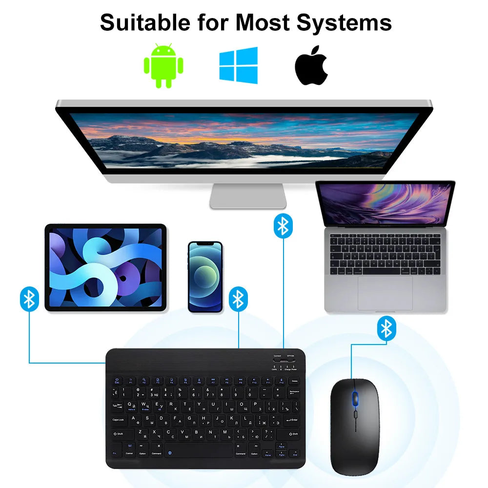 Bluetooth Tastatur & Maus – Vielseitig, kompakt & perfekt für iOS, Android & Windows-Geräte!