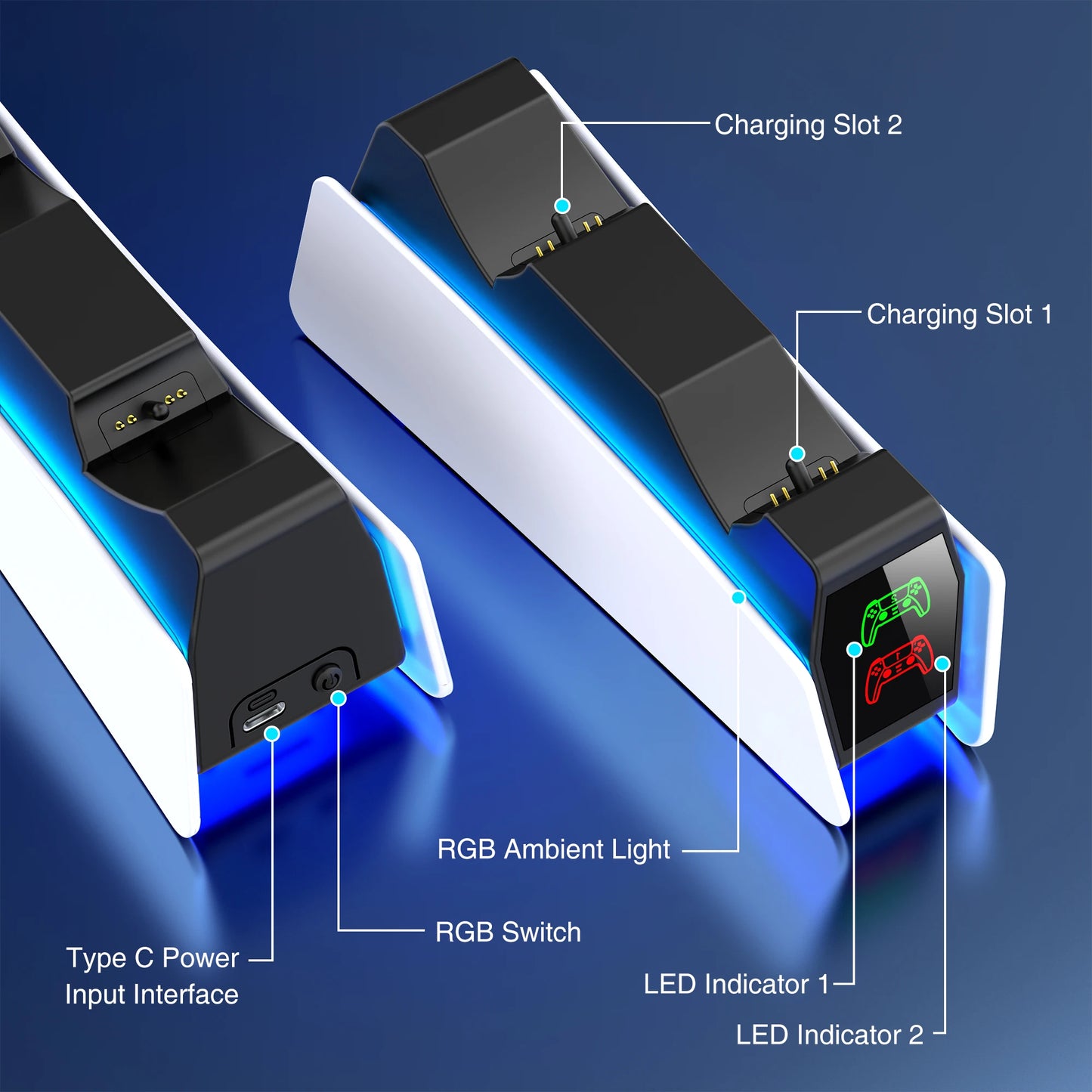 PS5 Controller Ladestation – Schnelles Laden und stylische Präsentation mit LED-Anzeige !