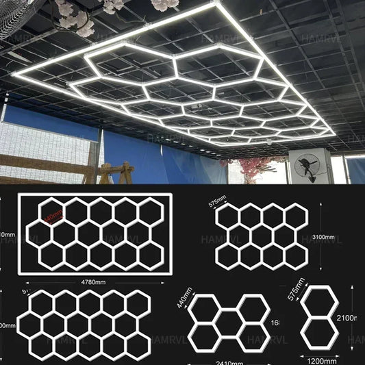 Hexagon LED-Garagenbeleuchtung – Leistungsstark, individuell anpassbar & perfekt für Werkstätten!