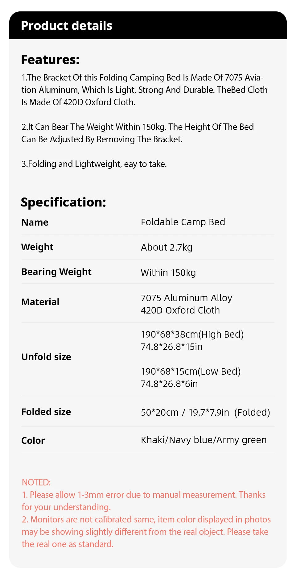 Tragbares Campingbett – Komfortabel, klappbar & ideal für Outdoor-Abenteuer!