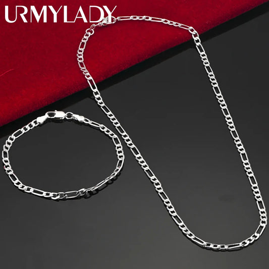 Edles 925 Sterling Silber Schmuck-Set – 4mm Armband und Halskette für Männer & Frauen!