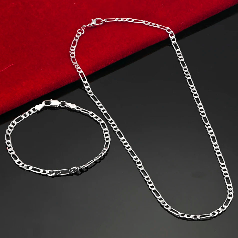 Edles 925 Sterling Silber Schmuck-Set – 4mm Armband und Halskette für Männer & Frauen!