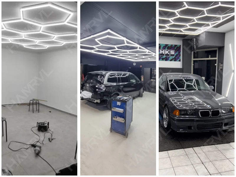 Hexagon LED-Garagenbeleuchtung – Leistungsstark, individuell anpassbar & perfekt für Werkstätten!
