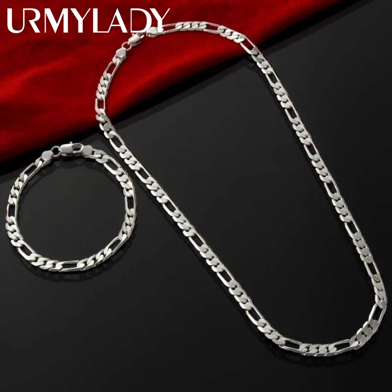 Edles 925 Sterling Silber Schmuck-Set – 4mm Armband und Halskette für Männer & Frauen!