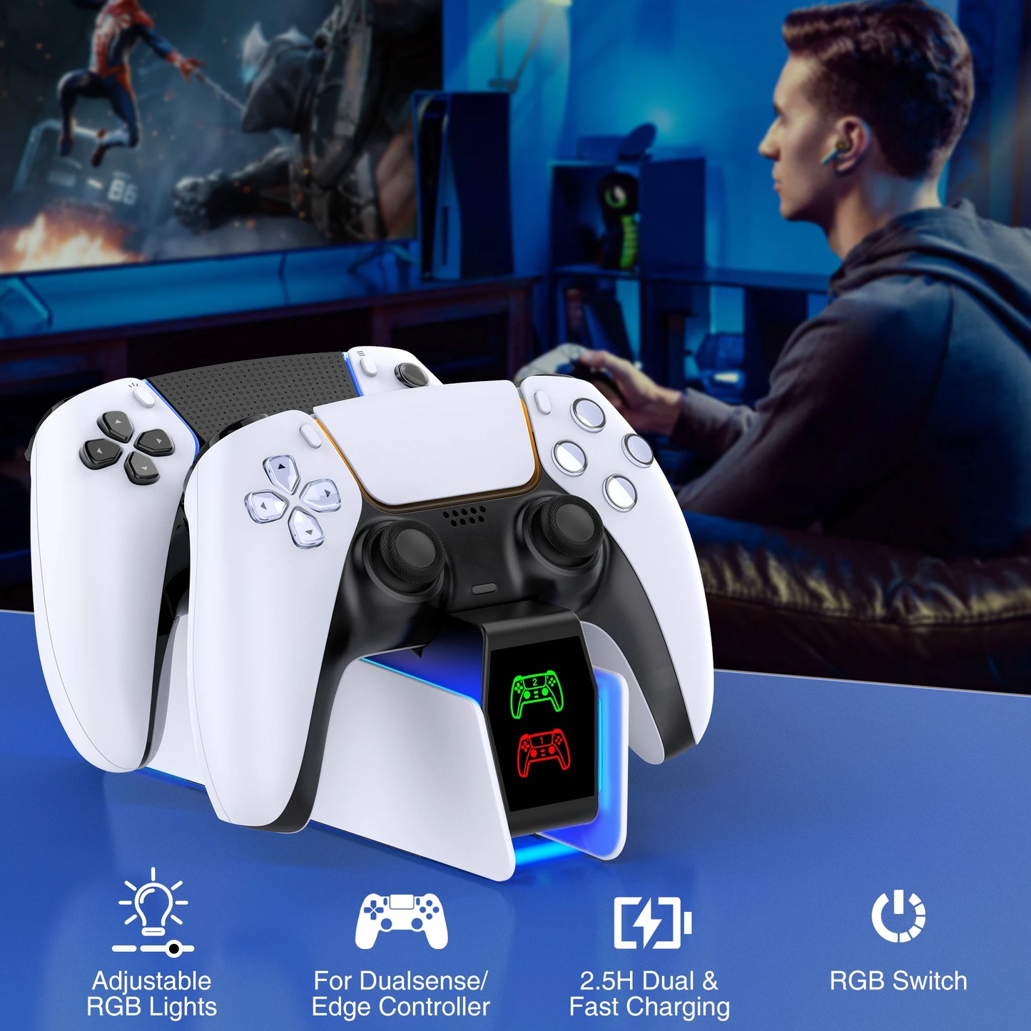 PS5 Controller Ladestation – Schnelles Laden und stylische Präsentation mit LED-Anzeige !