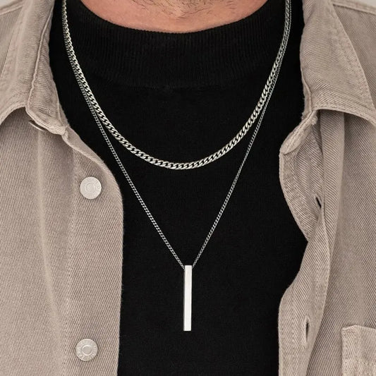 Markante 3D-Vertikal-Halskette – Edelstahl & kubanisches Design für einen coolen Look!